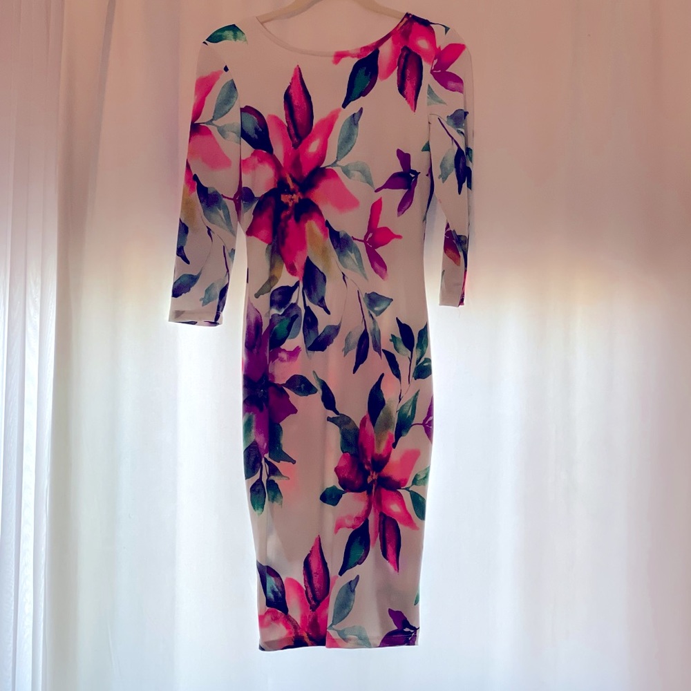 FLORAL PRINT BODY-CON MIDI DRESS
